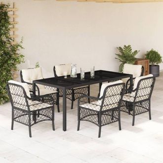 vidaXL Set De Comedor De Jard&iacute;n 7 Pzas Y Cojines Rat&aacute;n Sint&eacute;tico Negro Vidaxl