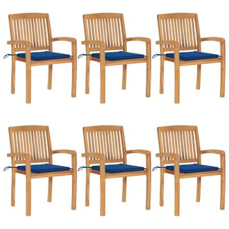 vidaXL Sillas De Jard&iacute;n Apilables 6 Uds Madera De Teca Con Cojines Vidaxl