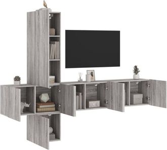 vidaXL Muebles De Tv De Pared 5 Pzas Madera De Ingenier&iacute;a Gris Sonoma