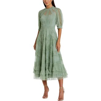 Mac Duggal Womens High Neck Puff Sleeve Ruffle Tiered Dress in Jade at Nordstrom, Size 16