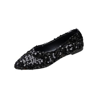 Generic Ladies Flat Shoes Glitter Pointed Toe Pumps Shoes Sequin Sparkly Stylish Lightweight Versatile Comfy Casual Slip On Ballet Flats Party Outdoor Black