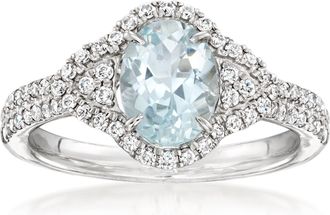 Ross-Simons Aquamarine and. Diamond Ring in 14kt White Gold
