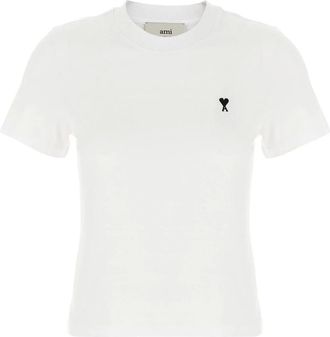 Ami T-Shirts, female, White, Size: S De Coeur Cropped T-shirt