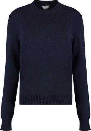 Bottega Veneta Cashmere trui met leren elleboogstukken - Dames - Cashmere truien - Blauw - M - Leer - Truien & Vesten