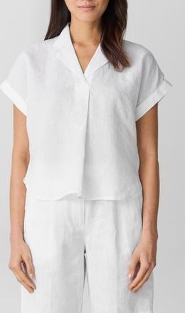 Eileen Fisher Notched Collar Organic Linen Top in White at Nordstrom Rack, Size X-Large