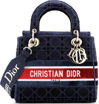 Dior Lady D-Lite Bag Cannage Embroidered Velvet Medium tote bag - Blauw