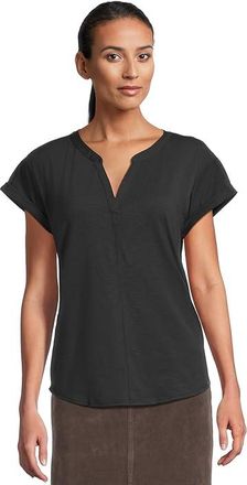 L.L.Bean Streamside T-Shirts Split-Neck Short Sleeve Womens Clothing Midnight Black : XL, Spandex/Polyester