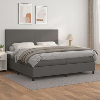vidaXL Vidaxl - Cama Box Spring Con Colch&oacute;n Cuero Sint&eacute;tico Gris 200x200 Cm