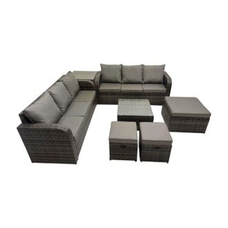 Fimous Rattan Garden Outdoor Furniture Set with Side Table 3 Stools in Dark Grey