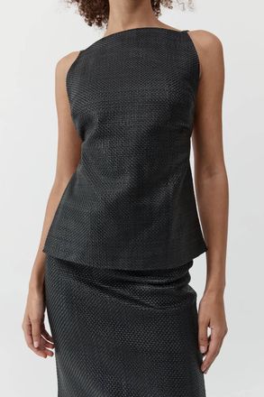 St.Agni Woven Leather Square Neck Top In Black