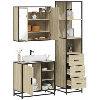 vidaXL Vidaxl - Set De Muebles De Ba&ntilde;o 3 Pzas Madera Contrachapada Roble Sonoma