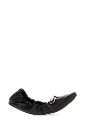 Gucci Womens Black Leather Prima Ballerinas Calf Skin Ballerine Flat Shoes