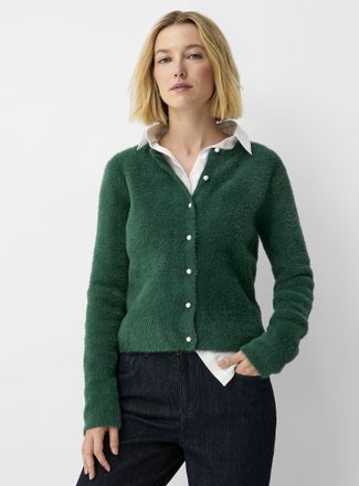 Contemporaine Womens Pearly buttons plush Cardigan Sweater
