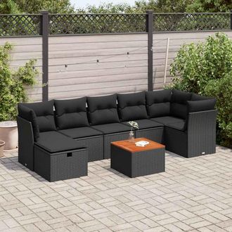 vidaXL Set De Sof&aacute;s De Jard&iacute;n 8 Piezas Y Cojines Rat&aacute;n Sint&eacute;tico Negro Vidaxl
