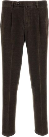 BRIGLIA 1949 Brown Ribbed Cotton-Tencel Straight-Leg Pants