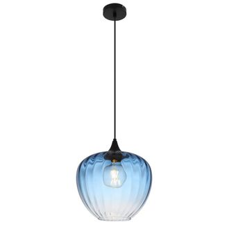 Netlighting Sander Dome Pendant Ceiling Light Matt Black Blue Glass Shade 1x E27