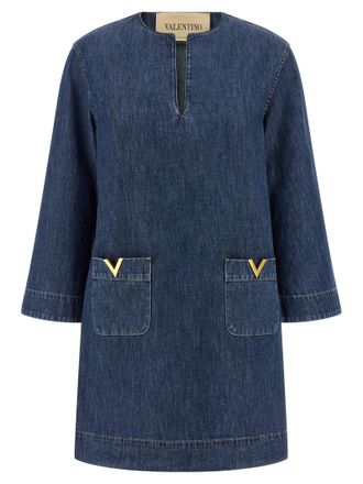 Valentino Garavani Blue Cotton Short Womens Dress