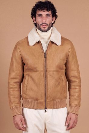 D'Arienzo Montone shearling beige bomber collo camicia DArienzo, Seleziona Taglia 48, Colore Beige