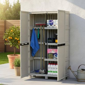 Dmora Armario Exterior O Interior, 2 Puertas Y 3 Estantes De Polipropileno, 100% Made In Italy, 100x39h172 Cm, Color Gris Claro - Dmora