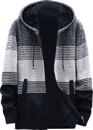 Generic Knitted Hoodie Men Mens Knitted Cardigan Sweater Open Front Long Sleeve Winter Warm Jumper Jackets Autumn Winter Thick Sweater Outwear Grey XXL