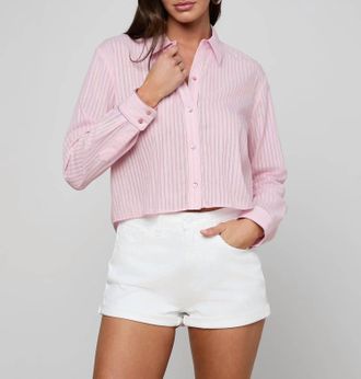 L'agence Stripe Cosette Crop Shirt In Pink