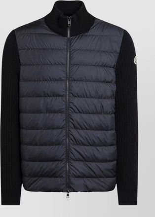Moncler high collar jacket quilted front ribbed sleeves
