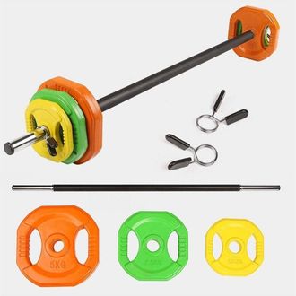 Trade Shop Trade Shop - Set Bilanciere Con Dischi Colorati Pesi Da 20kg Per Allenamento Home Gym Fitness