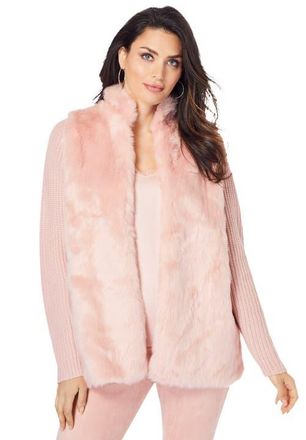 Roaman's Faux Fur Cardigan Sweater in Soft Blush at Nordstrom, Size 24