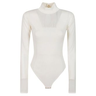 Elisabetta Franchi Body de punto con inserciones de tul - Tops - Mujer - Amarillo - S