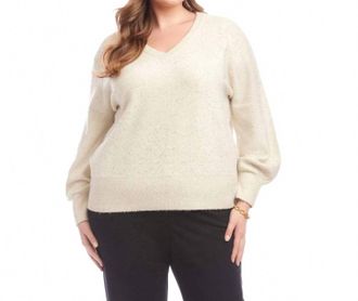 Karen Kane Sequin V-Neck Sweater - Plus In Sand