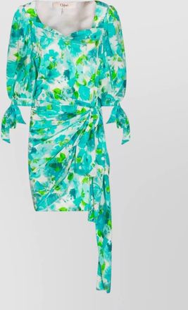 Chlo&eacute; dress puff sleeves draped asymmetric hem floral