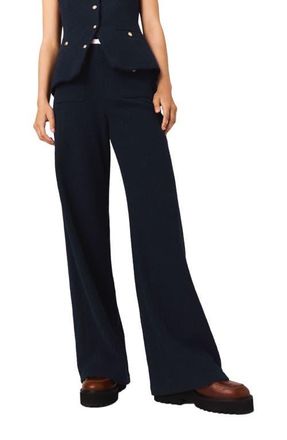 Maje Straight-leg tweed trousers in Navy at Nordstrom, Size 42 Eu