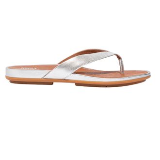 FitFlop Gracie leren platte teenslippers voor dames (Zilver)