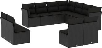 vidaXL Set De Sof&aacute;s De Jard&iacute;n 11 Pzas Y Cojines Rat&aacute;n Sint&eacute;tico Negro Vidaxl