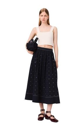 Maje Studded flared cotton skirt in Navy at Nordstrom, Size 42 Eu