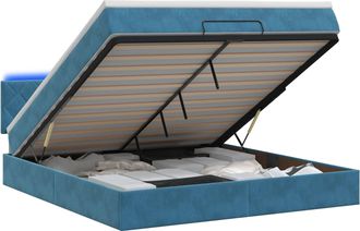 vidaXL Letto Ottomano Con Materasso E Led Blu Scuro 140 X 190 Cm Vidaxl
