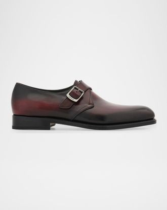 Ferragamo Men & apos;s Sullivan Tramezza Buffed Leather Monk-Strap Loafers