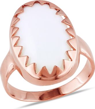 Mimi & Max Oval Cut White Onyx Bezel Set Ring Rose Silver