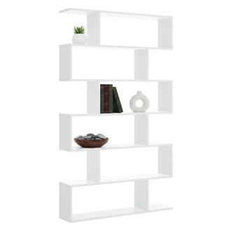 Dmora Librer&iacute;a Dfomme, Librer&iacute;a Alta De Doble Cara, Estante Separador Con 5 Estantes, Estante De Oficina Moderno, 80x24h192 Cm, Blanco Brillante - Dmora
