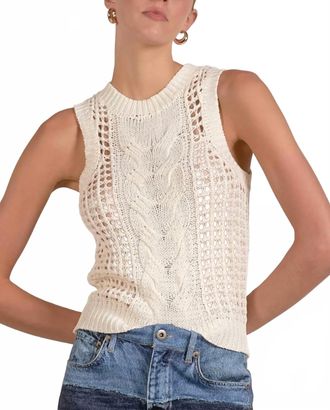 Elan Open Knit Sleeveless Sweater Tank In White