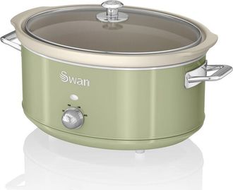 SWAN Sf17031gneu Retro Olla Cocci&oacute;n Lenta, 6,5l, Recipiente Extra&iacute;ble Antiadherente Cer&aacute;mica Libre Pfoa, Vintage 320w Verde - Swan