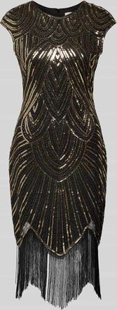 Apricot Minikleid mit Pailletten und Fransen in Black, Größe XXL