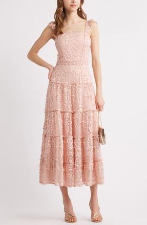 Chelsea28 3D Floral Lace Tiered Maxi Dress in Pink Sepia at Nordstrom Rack, Size Medium