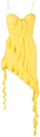 Alessandra Rich strapless ruffled asymmetric dress - women - Silk/Silk - 40 - Yellow