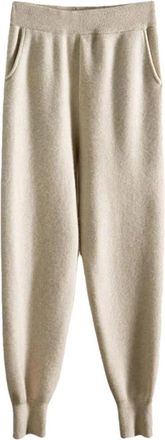 Generic Womens Woolen Knitted Sweatpants Winter Wide-Leg Joggers with Ankle Banded Cuffs, Sports Pants Casual Trousers Apricot