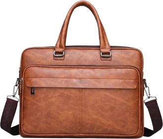 Generic PU Leather Shoulder Bag Large Capacity Portable Casual And Waterproof Crossbody Document Bag For Men Briefcase (brown)