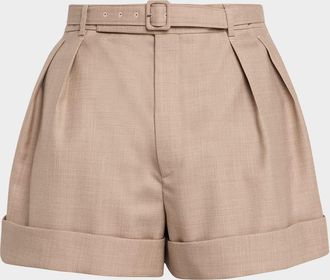 Saint Laurent Men & apos;s Wool and Cotton Tailored-Fit Belted Shorts