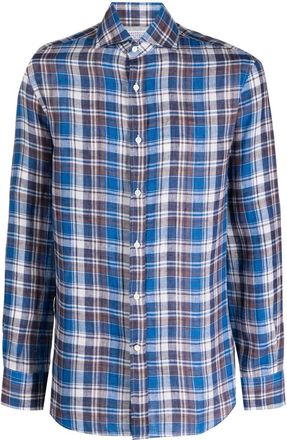 Brunello Cucinelli check-pattern linen shirt - men - Linen/Flax - M - Blue