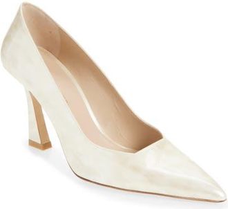 Stuart Weitzman Vinnie 85 Patent Leather Pointed Toe Pump in Fawn Beige at Nordstrom, Size 10.5