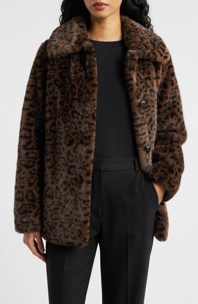 Mango Zurich Leopard Spot Faux Fur Coat in Brown at Nordstrom Rack, Size Small